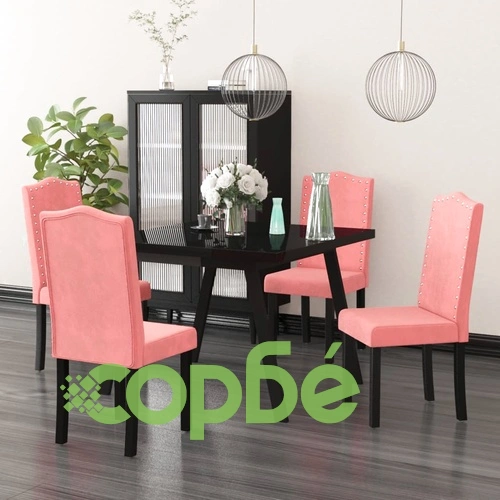 Трапезни столове, 4 бр, розови, кадифе ➤ топ цена ➤ sorbe.bg