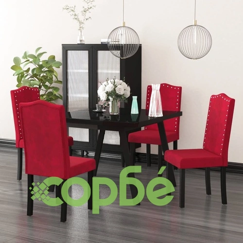 Трапезни столове, 4 бр, виненочервени, кадифе ➤ топ цена ➤ sorbe.bg