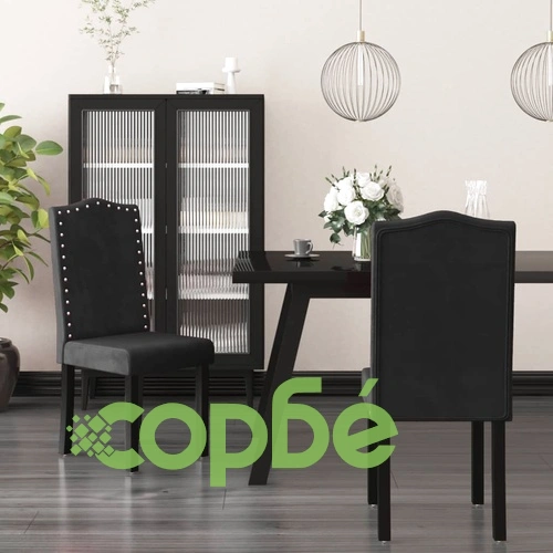 Трапезни столове, 2 бр, черни, кадифе ➤ топ цена ➤ sorbe.bg