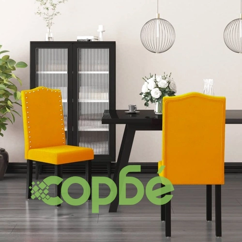 Трапезни столове, 2 бр, жълти, кадифе ➤ топ цена ➤ sorbe.bg