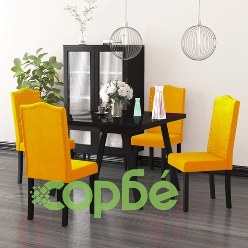 Трапезни столове, 4 бр, жълти, кадифе ➤ топ цена ➤ sorbe.bg