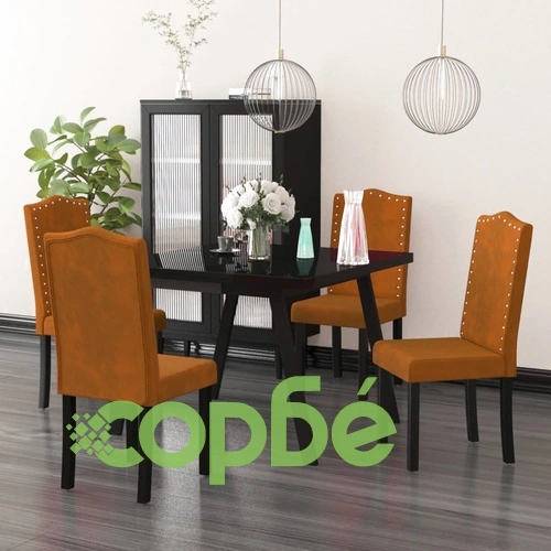 Трапезни столове, 4 бр, кафяви, кадифе ➤ топ цена ➤ sorbe.bg