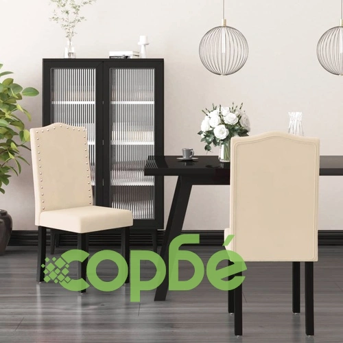 Трапезни столове, 2 бр, кремави, кадифе ➤ топ цена ➤ sorbe.bg