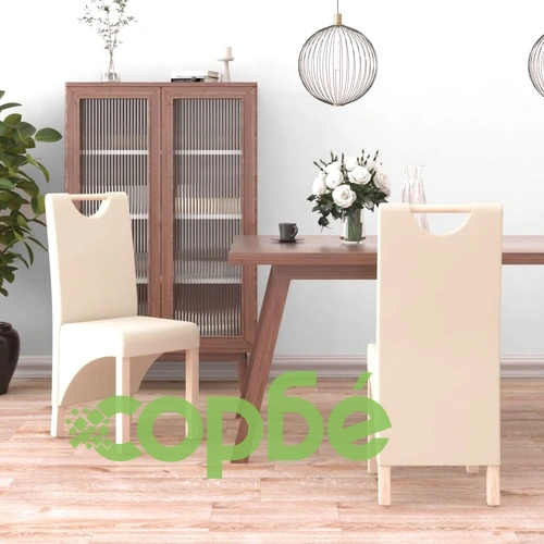 Трапезни столове, 2 бр, кремави, изкуствена кожа ➤ топ цена ➤ sorbe.bg