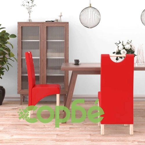 Трапезни столове, 2 бр, червени, изкуствена кожа ➤ топ цена ➤ sorbe.bg