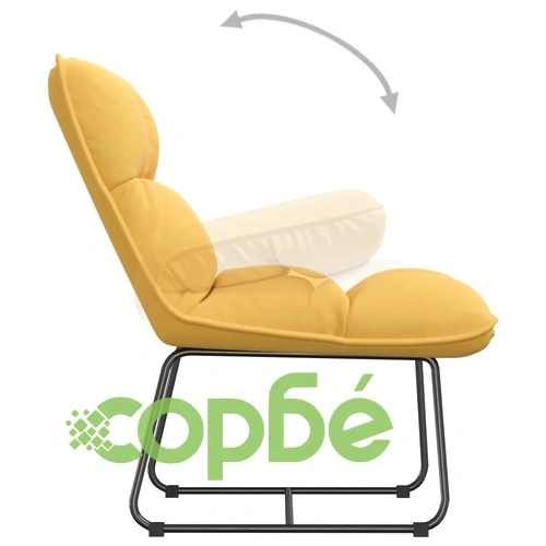 Релаксиращ стол с метална рамка, жълт, кадифе ➤ топ цена ➤ sorbe.bg
