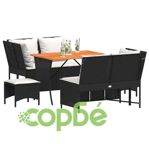 Градински комплект с възглавници, 5 части, черен полиратан ➤ топ цена ➤ sorbe.bg