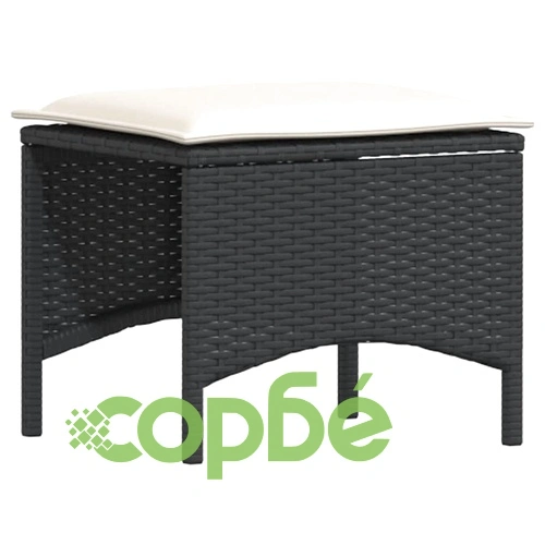 Градински комплект с възглавници, 5 части, черен полиратан ➤ топ цена ➤ sorbe.bg