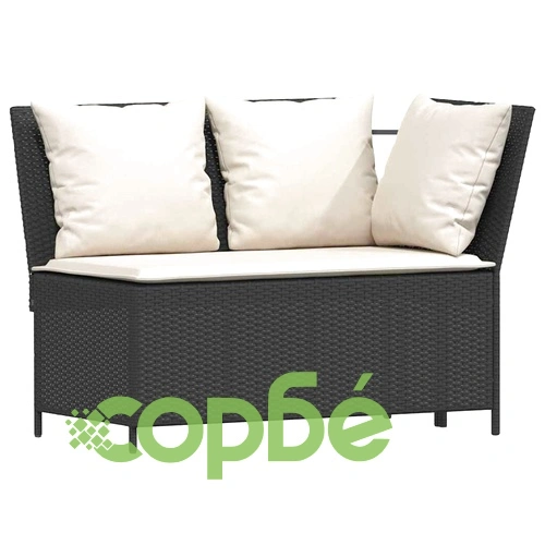 Градински комплект с възглавници, 5 части, черен полиратан ➤ топ цена ➤ sorbe.bg