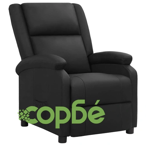 Реклайнер стол, черен, естествена кожа ➤ топ цена ➤ sorbe.bg