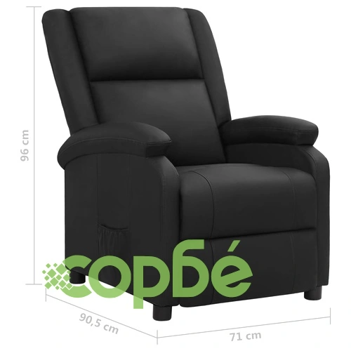 Реклайнер стол, черен, естествена кожа ➤ топ цена ➤ sorbe.bg