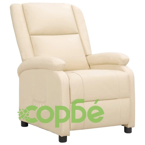 Реклайнер стол, кремав, естествена кожа ➤ топ цена ➤ sorbe.bg