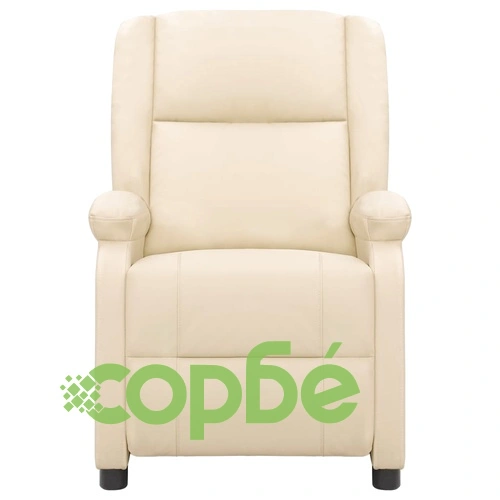 Реклайнер стол, кремав, естествена кожа ➤ топ цена ➤ sorbe.bg