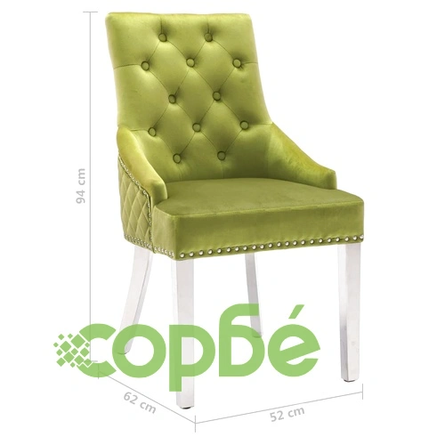 Трапезни столове, 2 бр, светлозелени, кадифе ➤ топ цена ➤ sorbe.bg