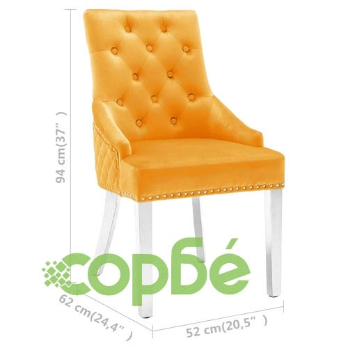 Трапезни столове, 2 бр, жълти, кадифе ➤ топ цена ➤ sorbe.bg