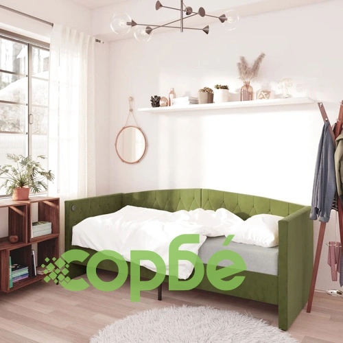 Дневно легло, USB, тъмнозелено кадифе, 90х200 см ➤ топ цена ➤ sorbe.bg