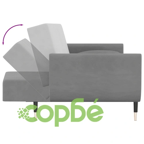 2-местно разтегателно канапе с 2 възглавници светлосиво кадифе ➤ топ цена ➤ sorbe.bg