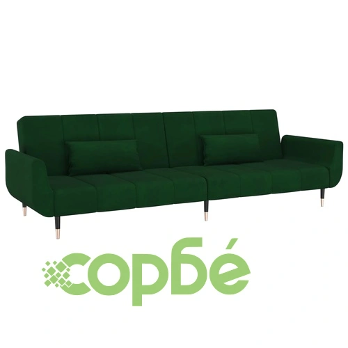 2-местно разтегателно канапе с 2 възглавници тъмнозелено кадифе ➤ топ цена ➤ sorbe.bg