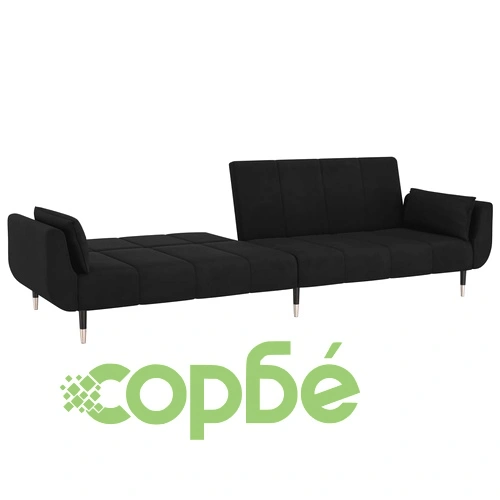 2-местно разтегателно канапе с две възглавници, черно, кадифе ➤ топ цена ➤ sorbe.bg