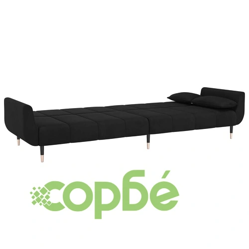 2-местно разтегателно канапе с две възглавници, черно, кадифе ➤ топ цена ➤ sorbe.bg