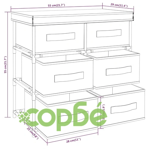Шкаф за съхранение с 6 чекмеджета, 55x29x55 см, черна стомана ➤ топ цена ➤ sorbe.bg