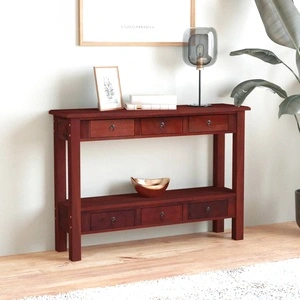Конзолна маса с чекмеджета, кафява, 110x30x75 см, махагон масив