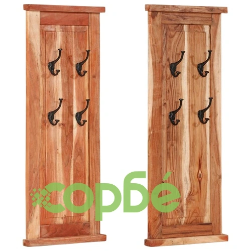 Закачалки за дрехи, 2 бр, акациево дърво масив, 38x100 см ➤ топ цена ➤ sorbe.bg