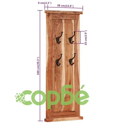 Закачалки за дрехи, 2 бр, акациево дърво масив, 38x100 см ➤ топ цена ➤ sorbe.bg