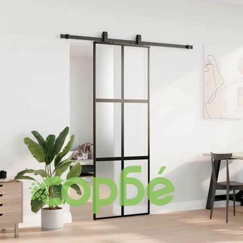 Плъзгаща се врата с комплект обков Черно 76x205 cm ➤ топ цена ➤ sorbe.bg