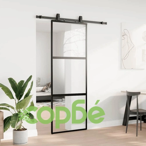 Плъзгаща се врата с комплект обков Черно 76x205 cm ➤ топ цена ➤ sorbe.bg