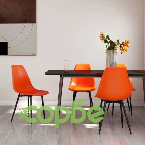 Трапезни столове, 4 бр, оранжеви, РР ➤ топ цена ➤ sorbe.bg