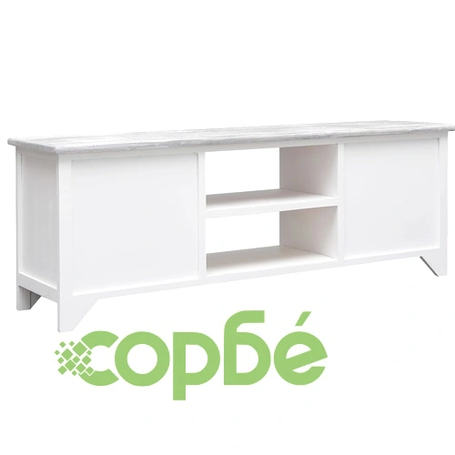 ТВ шкаф, бяло и сиво, 108x30x40 cм, дърво от пауловния масив ➤ топ цена ➤ sorbe.bg