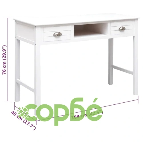 Бюро, бяло, 108x45x76 см, масивна дървесина пауловния ➤ топ цена ➤ sorbe.bg