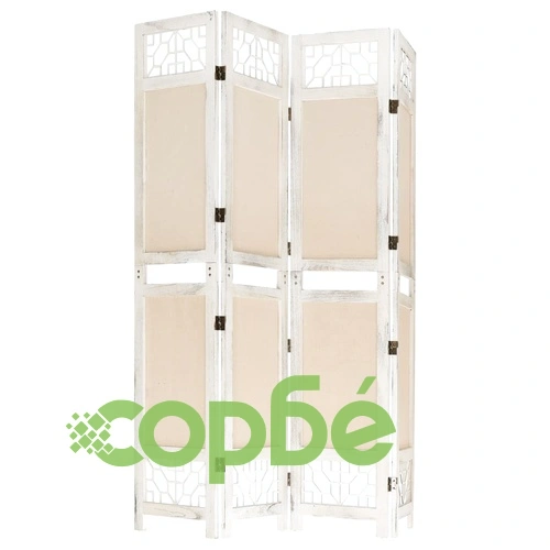 338559  4-Panel Room Divider Cream 140x165 cm Fabric ➤ топ цена ➤ sorbe.bg