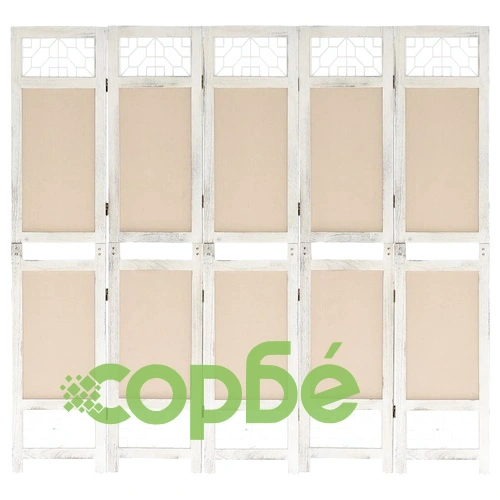 Параван за стая, 5 панела, кремав, 175x165 cм, текстил ➤ топ цена ➤ sorbe.bg