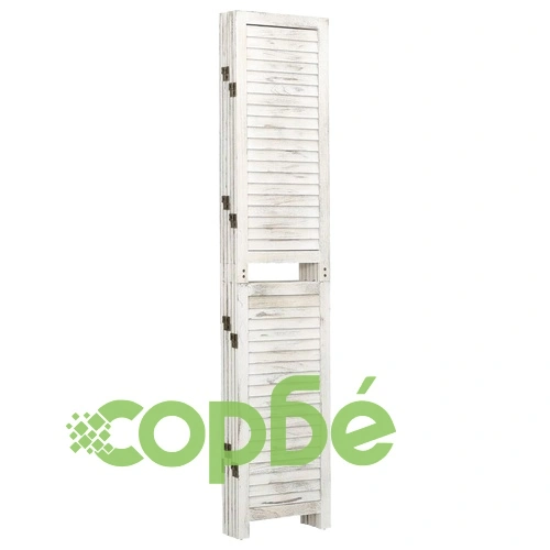 Параван за стая 5 панела антично бяло 178,5x166 cм дървен масив ➤ топ цена ➤ sorbe.bg