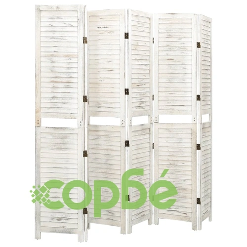 Параван за стая 6 панела антично бяло 215x166 cм дървен масив ➤ топ цена ➤ sorbe.bg