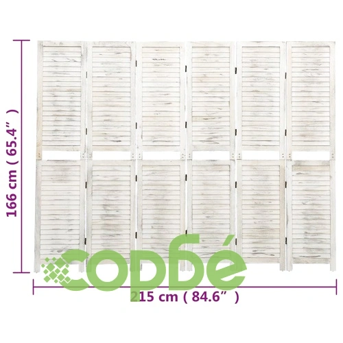 Параван за стая 6 панела антично бяло 215x166 cм дървен масив ➤ топ цена ➤ sorbe.bg