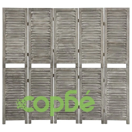 Параван за стая, 5 панела, сив, 179x166 cм, дървен масив ➤ топ цена ➤ sorbe.bg