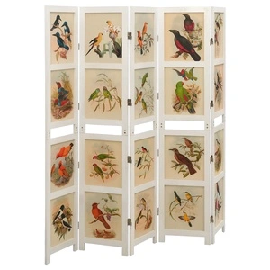 Параван за стая, 5 панела, бял, 178x165 cм, пауловния масив