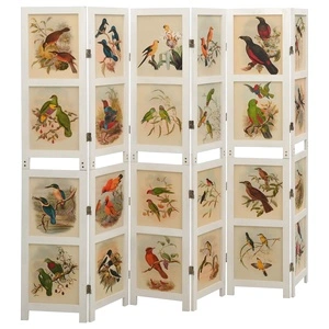 Параван за стая, 6 панела, бял, 214x165 cм, пауловния масив