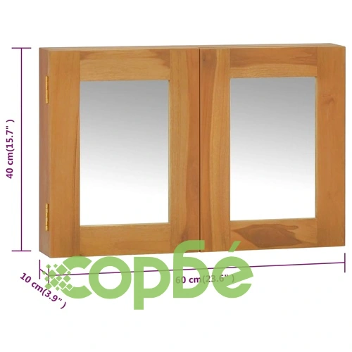 Шкаф с огледало, 60x10x40 см, тиково дърво масив ➤ топ цена ➤ sorbe.bg