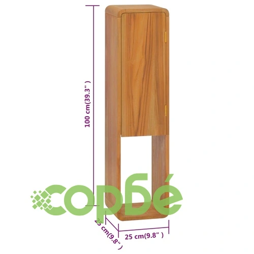 Стенен шкаф за баня, 25x25x100 см, тиково дърво масив ➤ топ цена ➤ sorbe.bg