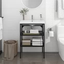 Рамка за мивка за баня, черна, 59x38x83 см, желязо