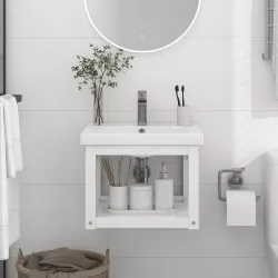 Рамка за мивка за баня стенен монтаж бяла 40x38x31 см желязо