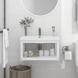 Рамка за мивка за баня стенен монтаж бяла 59x38x31 см желязо