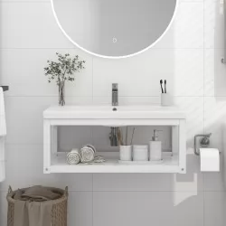 Рамка за мивка за баня стенен монтаж бяла 79x38x31 см желязо