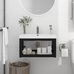 Рамка за мивка за баня стенен монтаж черна 59x38x31 см желязо