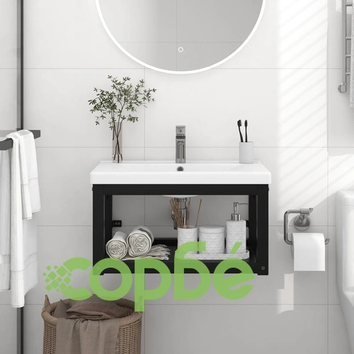 Рамка за мивка за баня стенен монтаж черна 59x38x31 см желязо ➤ топ цена ➤ sorbe.bg