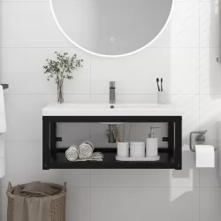 Рамка за мивка за баня стенен монтаж черна 79x38x31 см желязо